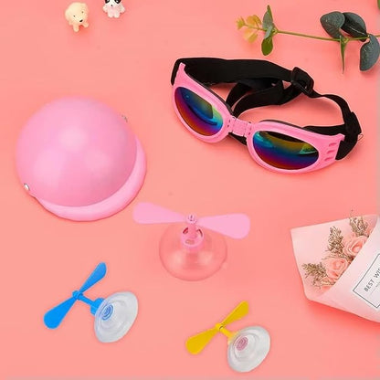 Dog Helmet and Goggles with Cute Propeller Adjustable