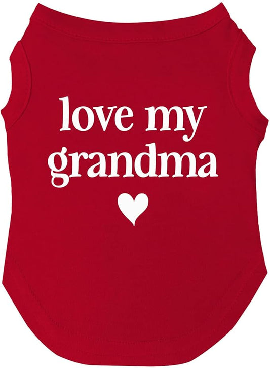 Love My Grandma Valentine's Day Dog Tee Shirt Sizes for Puppies, Toys, and Large Breeds (Red, Small 399)