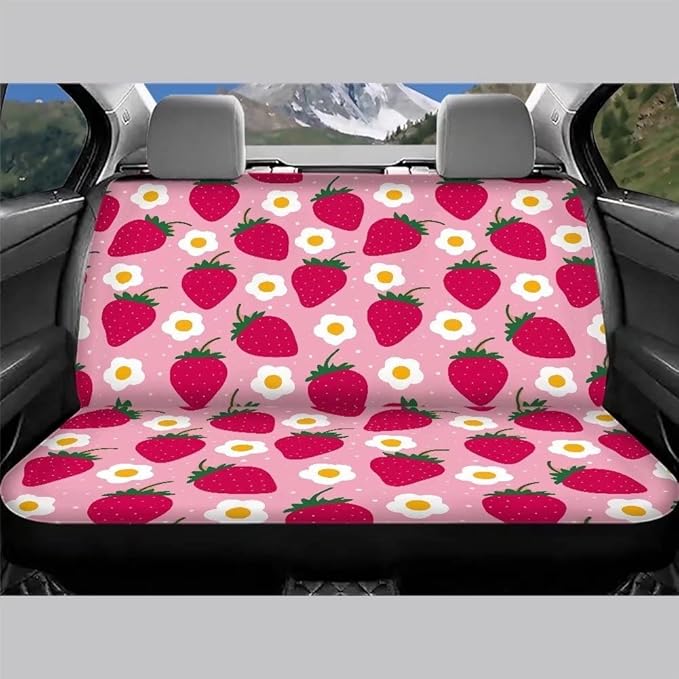 Doojoayie Universal Fit Bench Seat Covers Back Seat Cushion Waterproof Floor Mat for Dogs Cats Pink Strawberry Automotive Seat Covers fits Most Cars