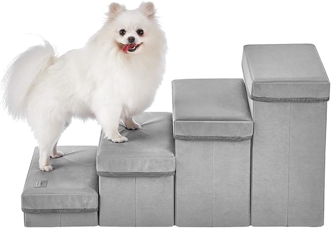 4 Steps Dog Stairs for High Bed & Couch,Dog Steps for Large Medium & Small Dogs with 4 Storage Boxes,Folding Pet Stairs for Car Up to 90 Pound