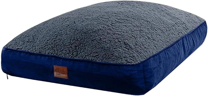 Floppy Dawg Large Dog Bed Replacement Cover. Removable and Machine Washable Cover for Mattress and Rectangular Pillow Beds. 40L x 28W. Blue Suede with Gray Top.