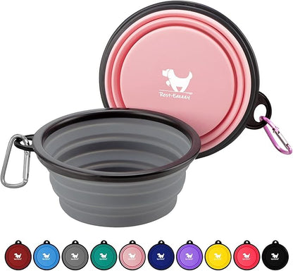 Collapsible Dog Bowls for Travel, 2-Pack Dog Portable Water Bowl for Dogs Cats Pet Foldable Feeding Watering Dish for Traveling Camping Walking with 2 Carabiners, BPA Free