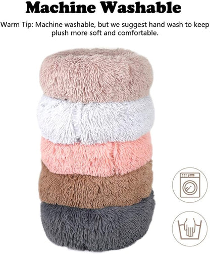 otoez Kitten Puppy Bed Extra Small XS Round Dog Cat Beds Anti Anxiety Plush Pet Calming Donut Bed with Non-Slip Waterproof Bottom (15.7", Dark