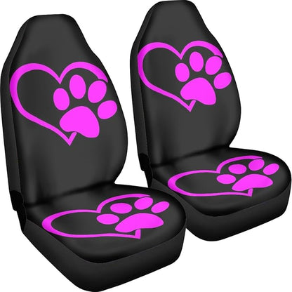 Love Heart Dog Paw Print Car Seat Covers Front Set