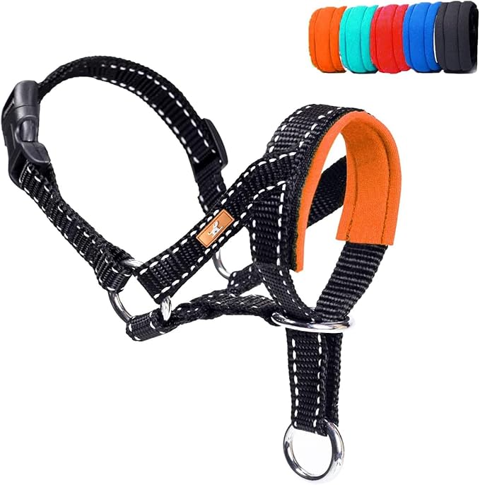 Dog Head Collar with Reflective Fabric, Adjustable Dog Head Harness to Prevent Pulling for Small Medium and Large Dogs(S, Orange)