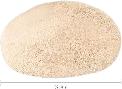 39 Inch Plush Dog Bed Mat Warm Fluffy Round Puppy Crate Pad with Anti-Slip Waterproof Bottom Soft Comfy Pet Kennel Mat for Small and Medium Dogs Sleeping(Khaki)