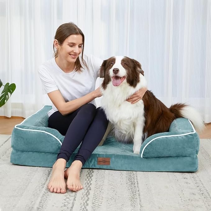 Waterproof Large Dog Beds, Orthopedic Dog Beds for Large Dogs, Comfy Pet Bed Sofa with Washable Removable Cover & Non-Slip Bottom(Large,Washed Blue)