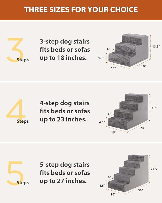 Dog Stairs for Small Dogs 13.5'' 3-Step Pet Stairs for High Beds and Couches，Dog Steps with Non-Slip Bottom and Removable Cover Indoor Outdoor