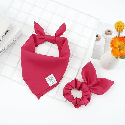 E-Clover Dog Bandanas & Matching Scrunchie-Solid Color Dog