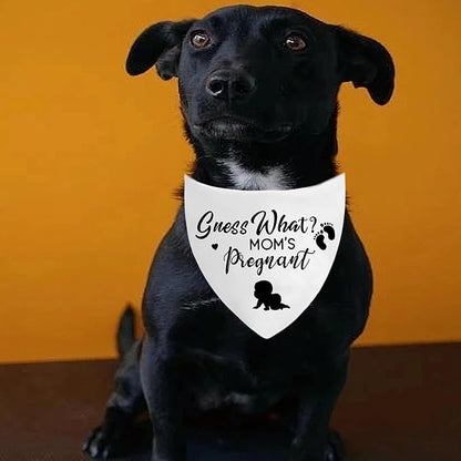 Pregnancy Announcement Dog Bandanas, Guess What? My Mom is Pregnant Reveal Scarf, Gender Reveal Photo Prop Pet Scarf Decorations Accessories, Baby Announcements Triangle Bandana for Dog Lovers, White