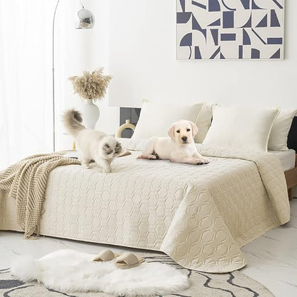 Waterproof and Anti-Slip Dog Bed Cover and Pet Blanket Sofa Pet Bed Mat ，car Incontinence Mattress Protectors Furniture Couch Cover for Most Cats Dogs Pets（68x82- Ivory）