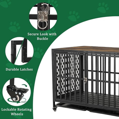 42 Inch Dog Crate Furniture Heavy Duty Dog Crate for Medium and Large Dogs 2 Removable 4 Lockable