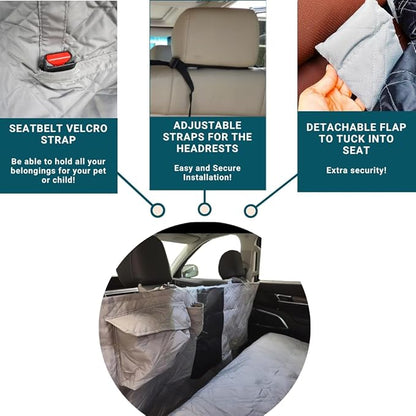 Deluxe Quilted and Padded Dog Pet Car Back Seat Cover with Comforting Fabric 62"x94", Grey