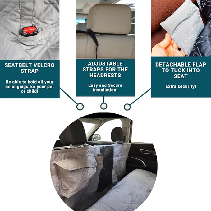 Formosa Covers Deluxe Quilted and Padded Dog Car Back Seat Cover with Non-Slip Back Best for Car Truck and SUV 56"x94", Grey