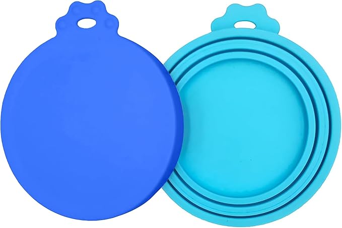 2 Pack Pet Food Cans Lids, Silicone Food Can Covers for Dog and Cat, BPA Free/Food Safe/Universal, One Fit Most Standard Size Food Can Top Blue/Dark Blue