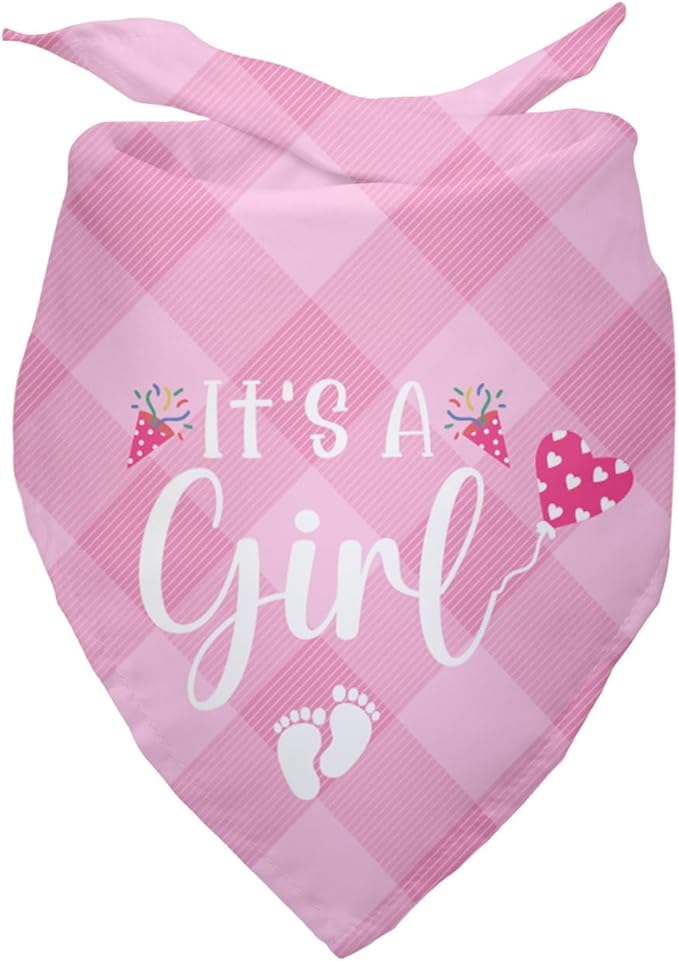 It's a Girl Gender Reveal Baby Announcement Dog Bandana Plaid Pink Dog Bandana Pregnancy Announcement Photo Prop Green Pet Scarf Decorations Accessories for Dog Lovers Owner Gift