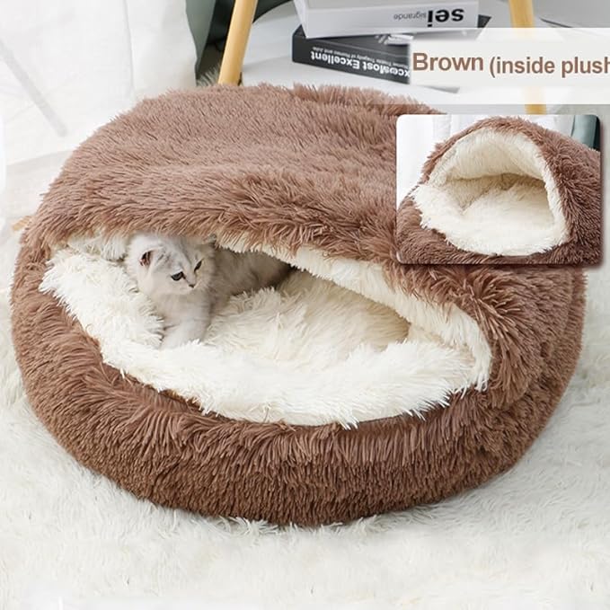 Cat Bed Round Fluffy Hooded Cat Bed Cave