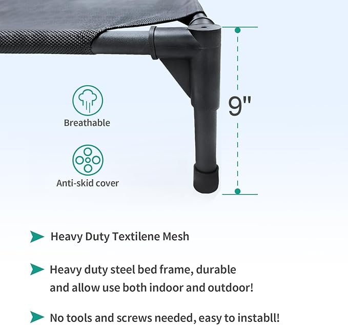 Extra Large Elevated Outdoor Dog Bed 49x33x9in Raised Dog Bed Summer Waterproof Dog Cot Bed Breathable Teslin Mesh 120 lbs