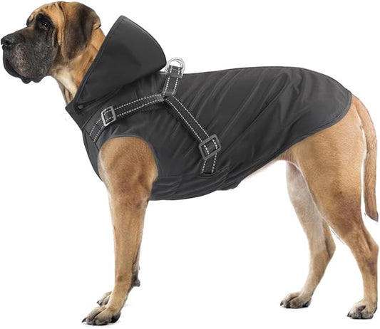 Mosucoirl Dog Raincoat Waterproof Dog Hoodie Reflective Dog Raincoat Hooded Adjustable Rain Jacket for Small Medium Large Dogs Puppies (Black, XXL)