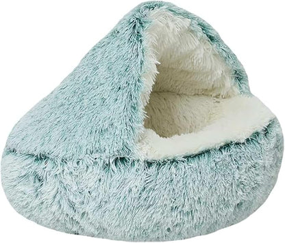 Cat Bed Round Fluffy Hooded Cat Bed Cave