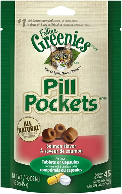 Feline Greenies Pill Pockets Cat Treats, Salmon, 45 Treats, 1.6 Oz. (Pack Of 6)