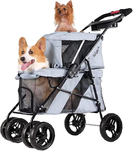 4 Wheel Double Pet Stroller for Dogs and Cats