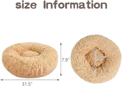 otoez Round Donut Dog Bed for Medium Dogs (31.5", Oatmeal)
