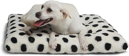 24 Inch Dog Crate Pad Easily Washable and Cozy 18x24 Dog Bed for Crate, Anti-Slip Design for Dog Beds for Small Dogs, White with Black Dots