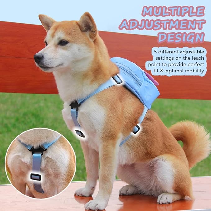 Dog Backpack Harness with Leash,Cute Pet Puppy Backpacks Bulid-in Dog Poop Bag Dispenser,Adjustable Pets Self Carrier Bag for Small Medium Dogs Travel Hiking Daily Walking