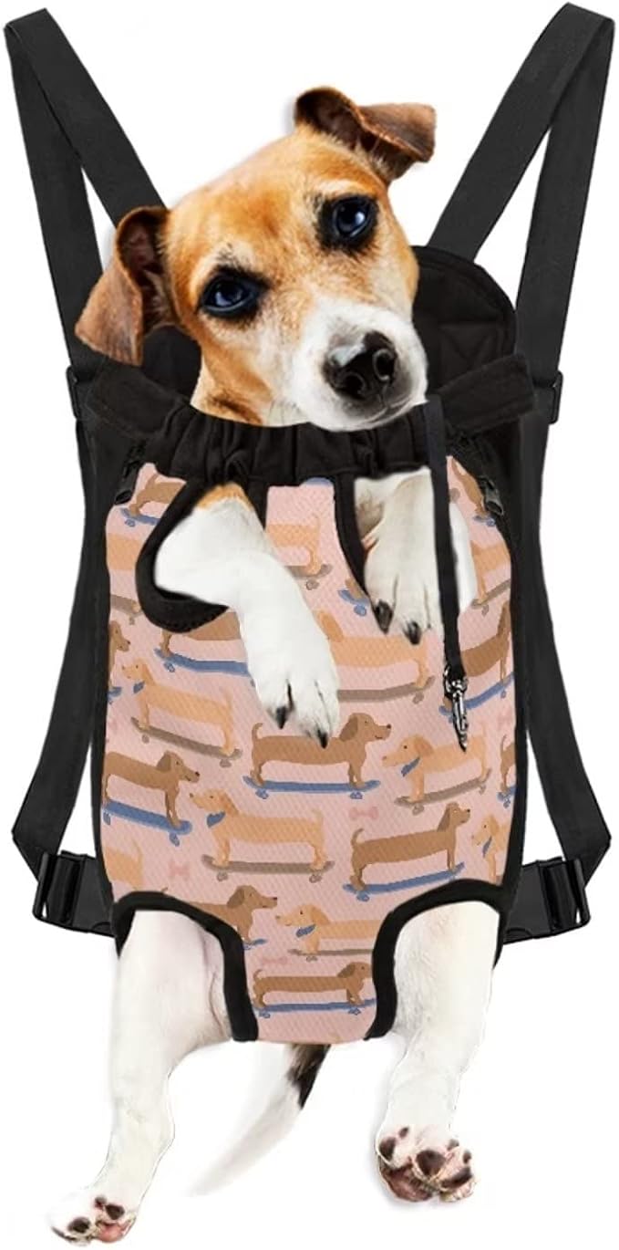 Dachshund Design Sling Bag for Front Chest Carrier Backpack,Puppy Cats Dogs Travel Holder,Hands-Free Pet Shoulder Bag for Small Medium Dogs Cats,L