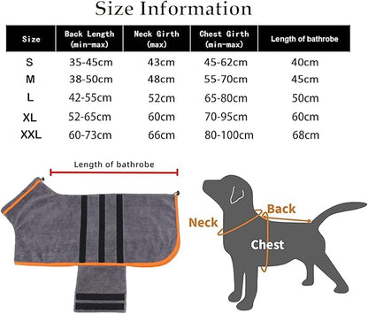 Microfibre Dog Bathrobe Dog Towel Wrap Super Absorbent Dog Drying Coat Bath Robe for Puppy, Medium & Large Dogs, Fast Drying, Adjustable, for Pet Dogs & Cats