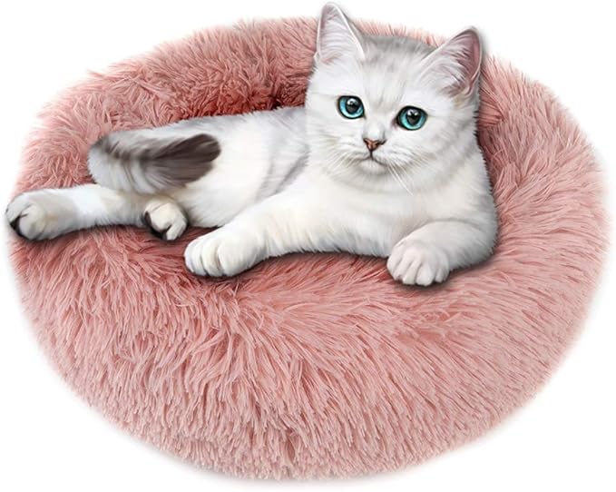 otoez Round Donut Dog Bed for Medium Dogs (31.5", Pink)