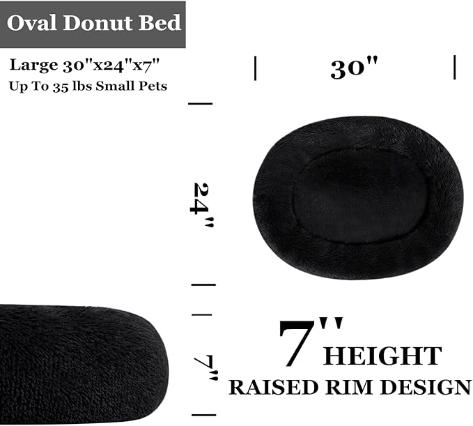 Coohom Oval Calming Donut Cuddler Dog Bed Bed(30"/36"/43") for (L(30"x24"x7"), Dark