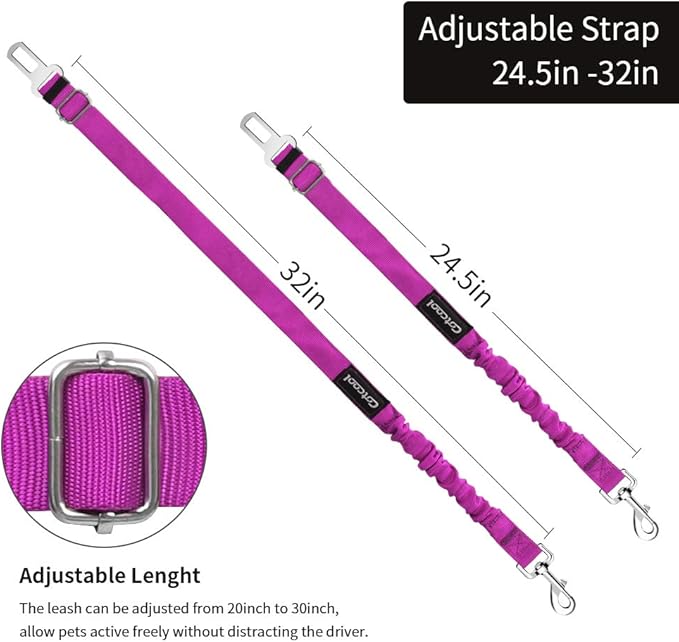 Dog seat Belt 2 Pack Adjustable Elastic Durable Nylon Pet Dog Car Seat Belt Pet Puppy Safety Leash Leads Car Vehicle Seatbelt for Dogs,Cats and Pets (Purple)