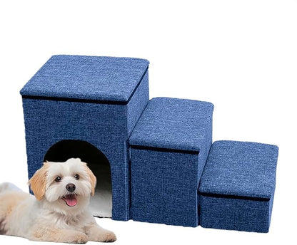 CBBPET Dog Stairs for Small Dogs 180Lbs with Steps,Blue,3 Steps