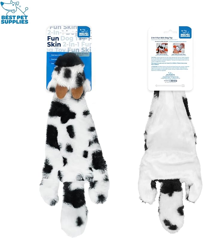 Best Pet Supplies 2-in-1 Stuffless Squeaky Dog Toys with Soft, Durable Fabric for Small, Medium, and Large Pets, No Stuffing for Indoor Play, Holds a Plastic Bottle - Cow, Medium