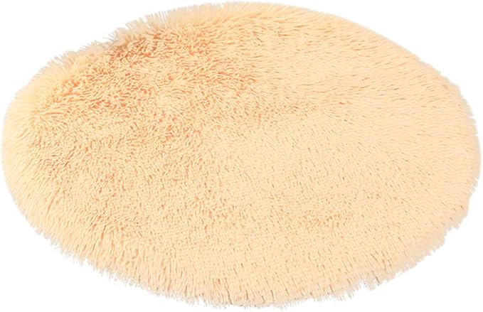 31 Inch Plush Dog Bed Mat Warm Fluffy Round Puppy Crate Pad with Anti-Slip Waterproof Bottom Soft Comfy Pet Kennel Mat for Small and Medium Dogs Sleeping(Beige)