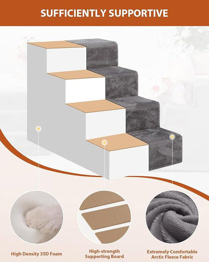 Dog Stairs for Small Dogs 13.5'' 3-Step Pet Stairs for High Beds and Couches，Dog Steps with Non-Slip Bottom and Removable Cover Indoor Outdoor