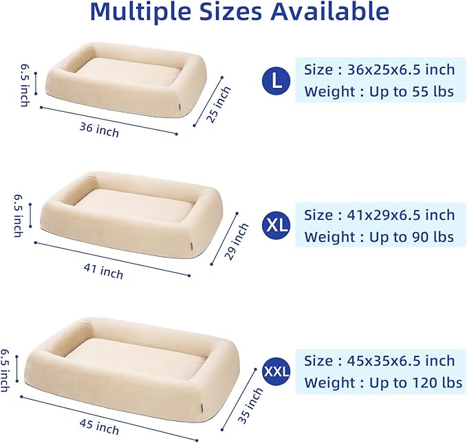 pettycare Orthopedic Dog Bed for Large Dogs Waterproof Pet Bed Soft Sofa with Two Fabrics Washable Removable Cover Egg Foam Support Anti-Slip Bottom Extra Head and Neck Support Sleeper