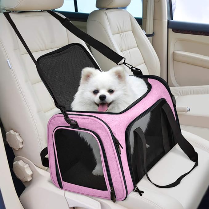 Henkelion Large Cat Carriers Dog Carrier Pet Carrier for Large Cats Dogs Puppies up to 25Lbs, Big Dog Carrier Soft Sided, Collapsible Travel Puppy Carrier - Large - Pink