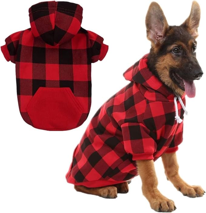 KOOLTAIL Plaid Dog Hoodie Pet Clothes Sweater with Hat and Pocket for Small Medium Large Size Dogs