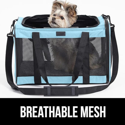 Gorilla Grip Airline Travel Cat Carrier Bag Up to 15 Lbs, Breathable Mesh Collapsible Pet Carriers for Small, Medium Cats, Small Dogs, Puppies, Portable Kennel with Soft Washable, Light Blue