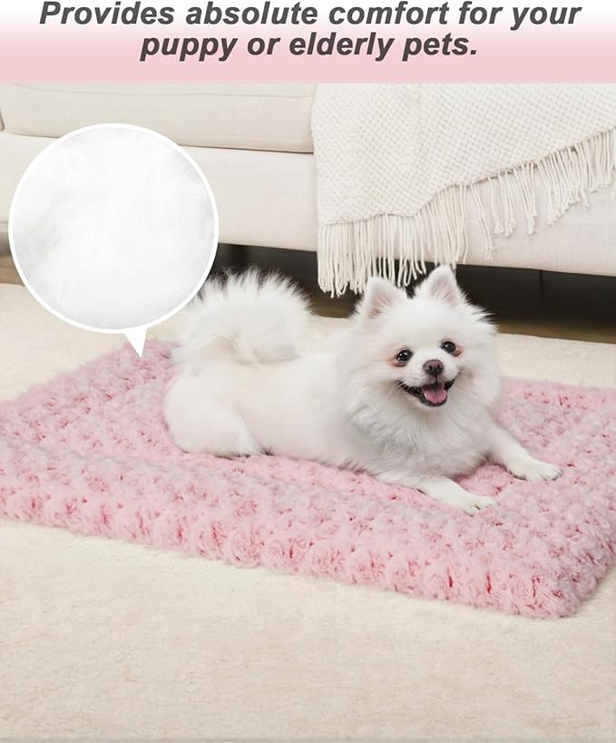 Washable Dog Bed Mat Reversible Dog Crate Pad Soft Fluffy Pet Kennel Beds Dog Sleeping Mattress for Large Jumbo Medium Small Dogs 35 x 22 Inch,