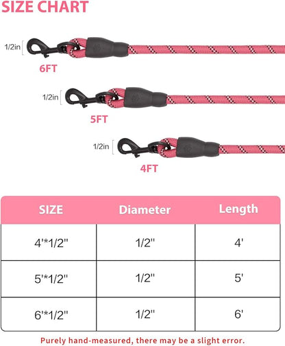 Dog Leash Heavy Duty 4/5/6FT Reflective 5'*1/2'', Pink