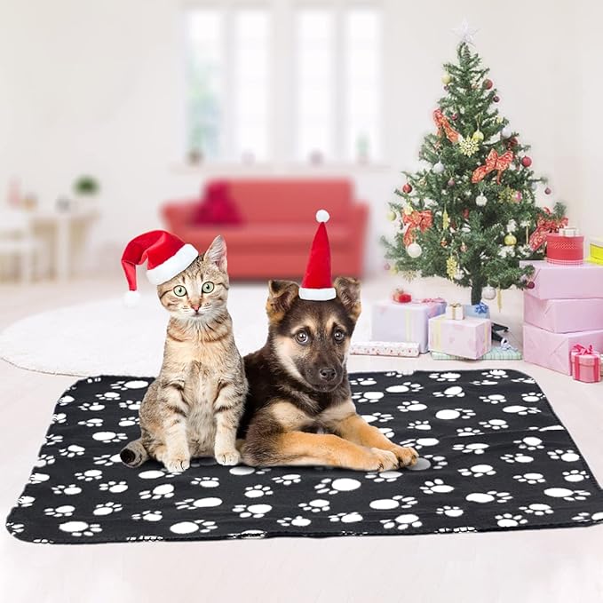 Dog Blanket Puppy Blanket Black Cat Blanket 6 Pack 24" x 28" Fleece Pet Blankets Bed Cover Paw Print Warm Blanket for Small Dogs and Cats Animals