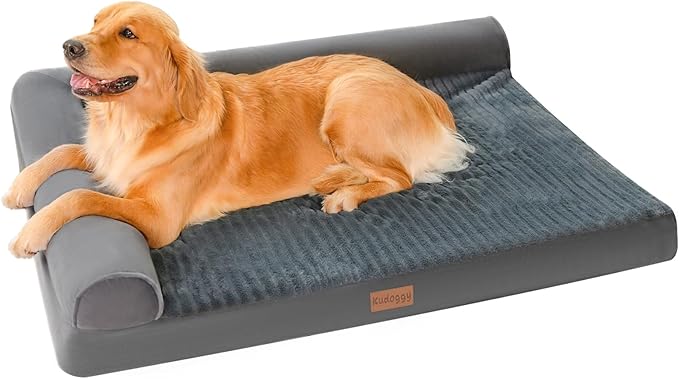 X-Large Dog Bed, Orthopedic Dog Beds for Large Dogs, Dog Sofa Bed with L-Shaped Bolster, Memory Foam Dog Bed with Waterproof Liner and Washable Cover, 41"x30", Grey