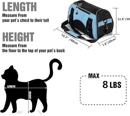 Cat Carrier,Soft-Sided Pet Travel Carrier for Cats,Dogs Puppy Comfort Portable Foldable Pet Bag Airline Approved (Small Blue)