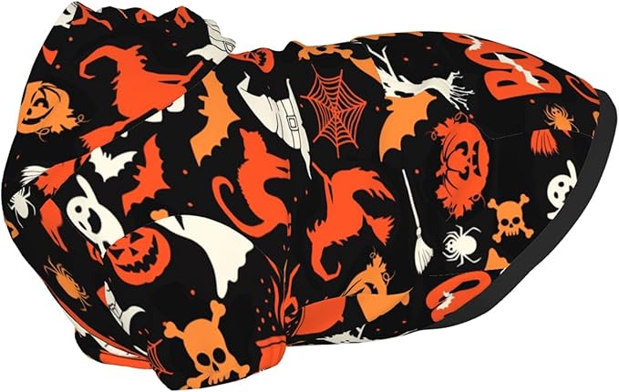 Halloween Dog Costume, Pumpkin Ghost Print Hoodie Winter Halloween Cosplay Clothes Sweaters Outfits Pullover Pets' Sweatshirt Hoodies with Pocket for Medium Large Dogs-L