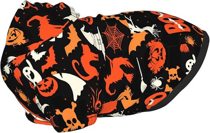 Halloween Dog Costume, Pumpkin Ghost Print Hoodie Winter Halloween Cosplay Clothes Sweaters Outfits Pullover Pets' Sweatshirt Hoodies with Pocket for Medium Large Dogs-S