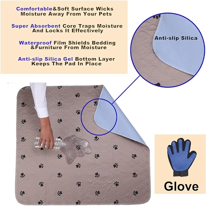 SincoPet Washable Dog Pee Pads with Puppy Grooming Gloves